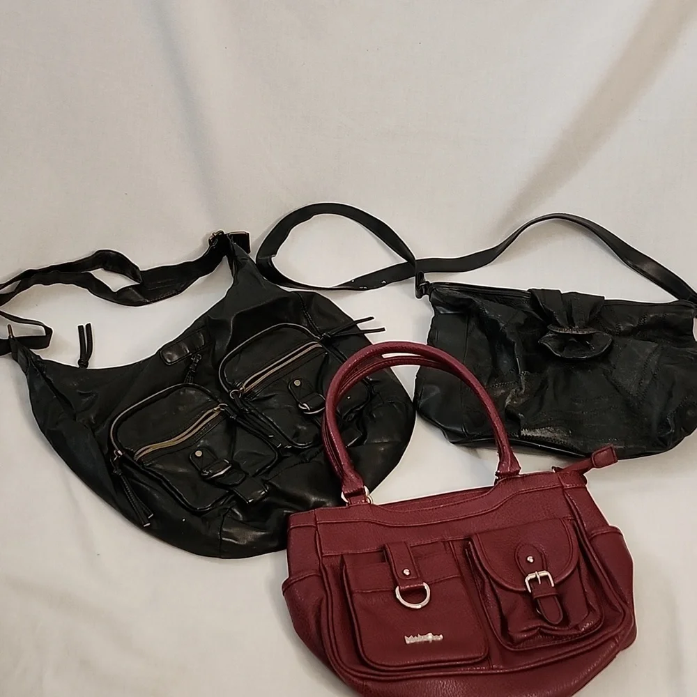 MultiSac Burgundy Handbag W/ Two Black Hobo Bags